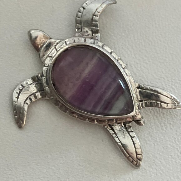 Sterling Silver Turtle Pendant with Purple Stone - Picture 1 of 7